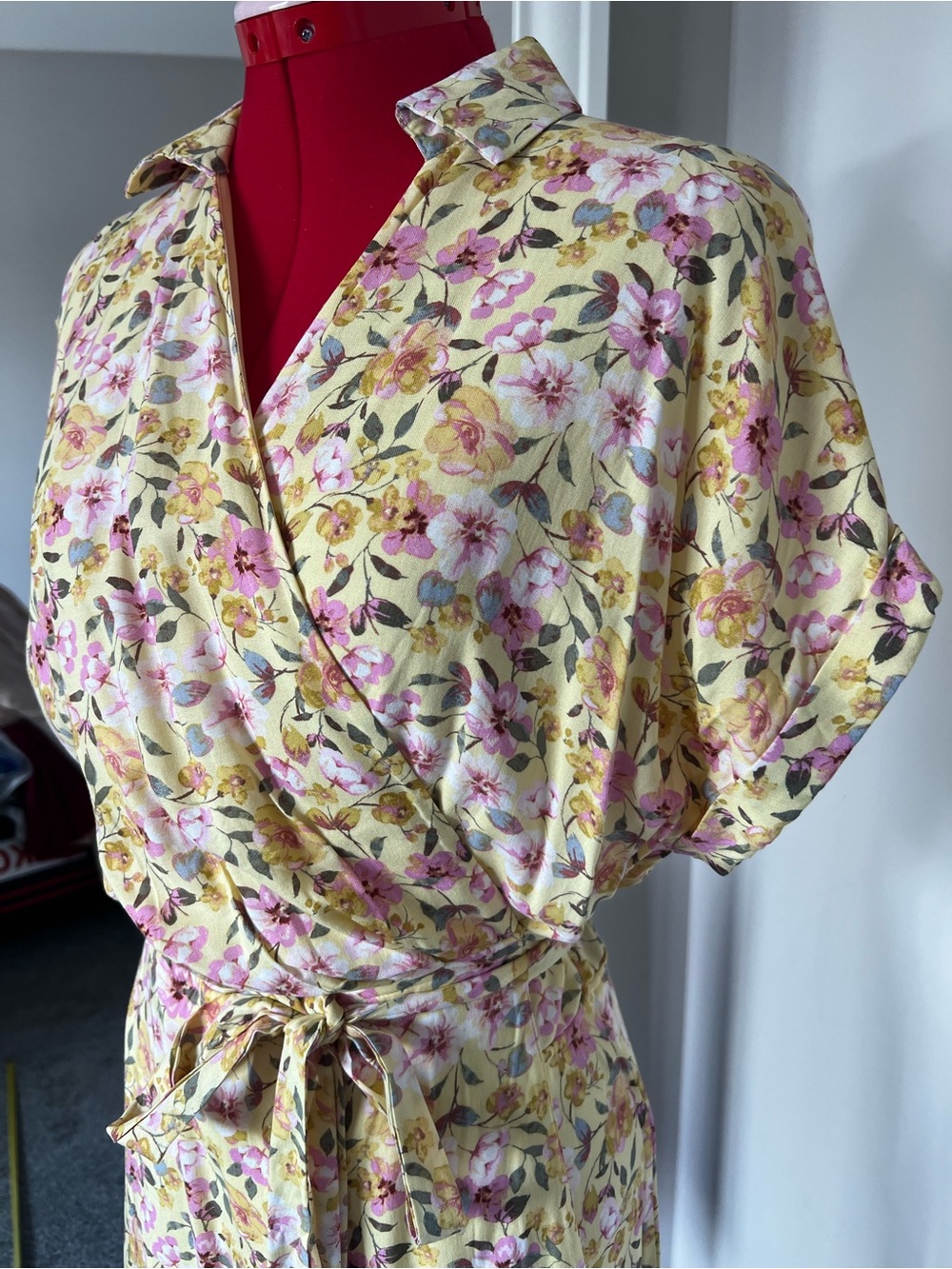 GB girls Yellow Floral Wrap Robe with Pink & Green Accents